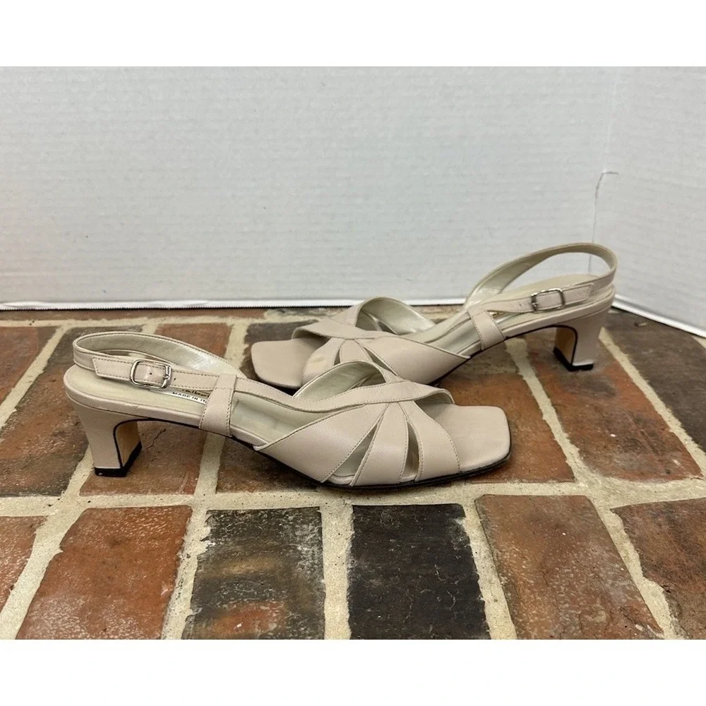Talbots Beige Leather Slingback Sandals Open Square Toe Strappy Women's 11